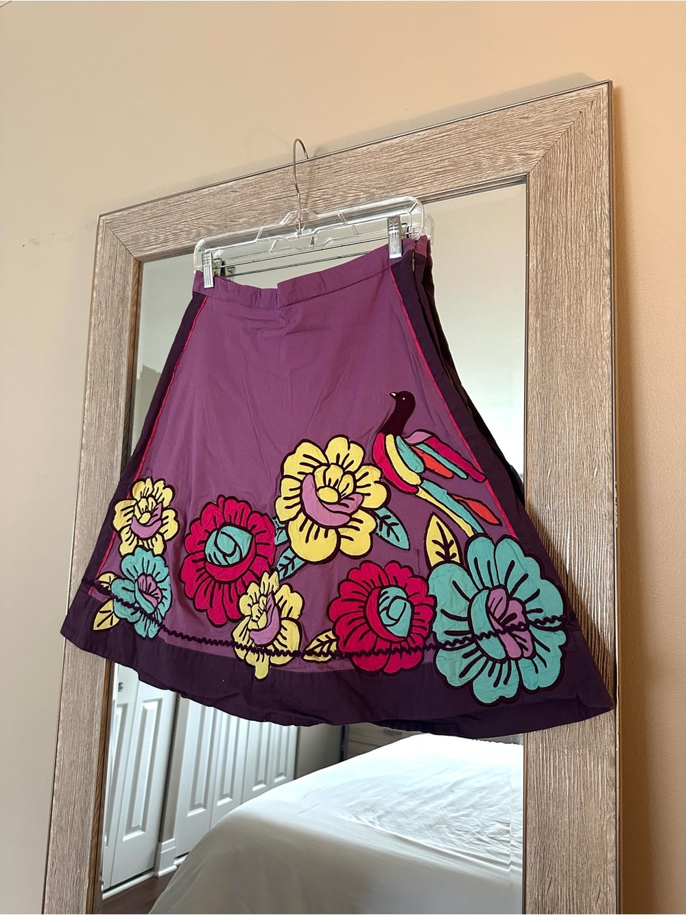 Odille Anthropologie Purple Embroidered Mini Skirt Size 6 Medium